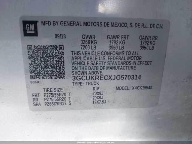 3GCUKRECXJG570314 Chevrolet Silverado 1500 1lt
