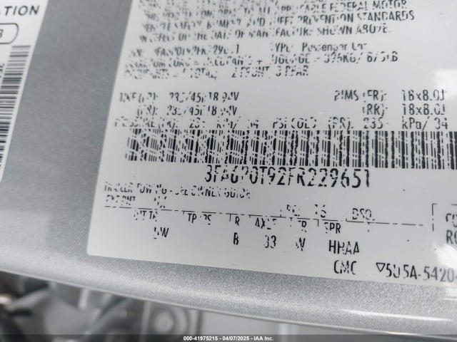 Ford FUSION SE 2015 3FA6P0T92FR229651 Image 9