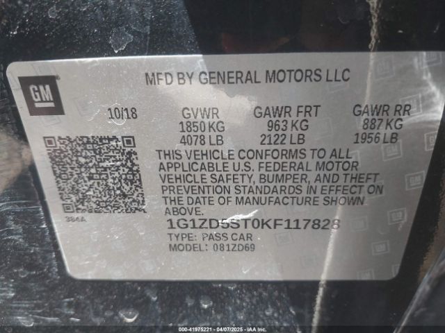 2019 CHEVROLET MALIBU 1G1ZD5ST0KF117828 Photo 8