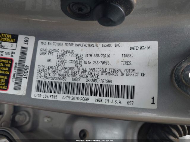 5TFCZ5AN5GX026458 Toyota Tacoma Trd Off Road