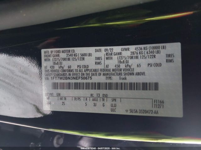 1FT7W2BN3NEF50675 Ford F-250 Xlt