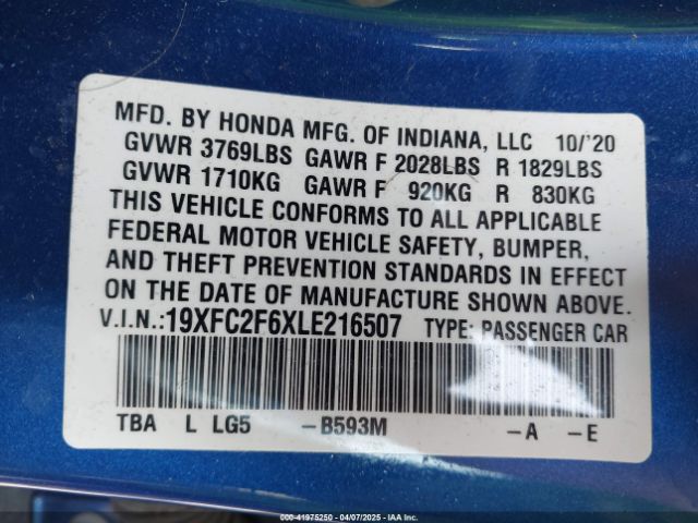 19XFC2F6XLE216507 Honda Civic Lx