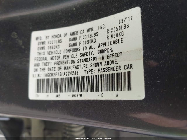 1HGCR2F18HA224283 Honda Accord Sport Se