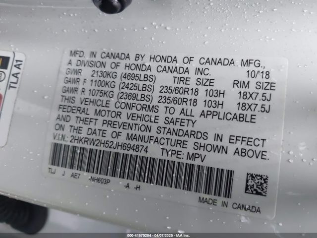 2HKRW2H52JH694874 Honda CR-V EX