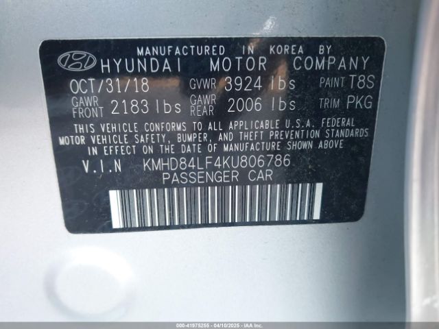 KMHD84LF4KU806786 Hyundai Elantra Value Edition