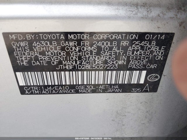 Lexus IS 250 2014 JTHBF1D28E5027223 Image 9
