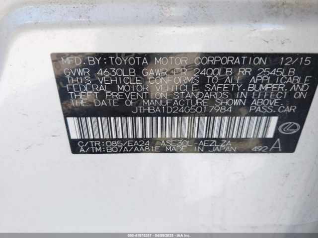 JTHBA1D24G5017984 Lexus IS 200T