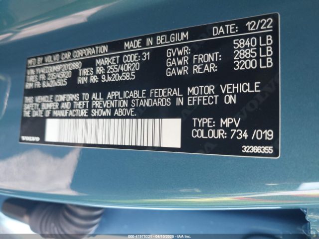 YV4ED3UM9P2012880 Volvo Xc40 Recharge Pure Electric Twin Ultimate