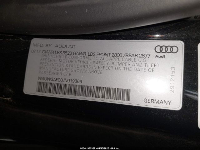 WAUW3AFC0JN019366 Audi A7 3.0t Premium Plus