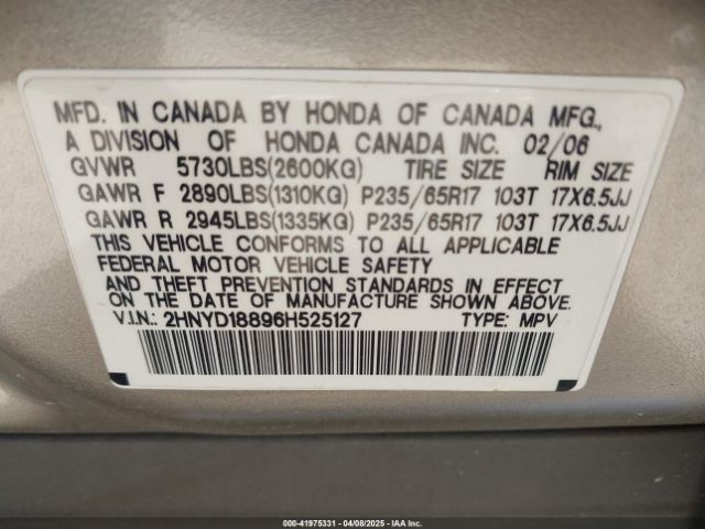 2006 ACURA MDX 2HNYD18896H525127 Photo 8