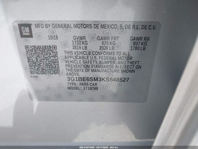 3G1BE6SM3KS548527 Chevrolet CRUZE LT