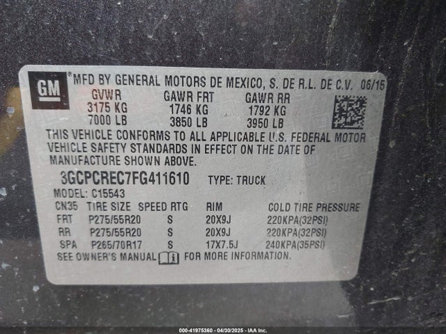 3GCPCREC7FG411610 Chevrolet Silverado 1500 1lt