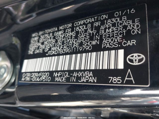 JTDKDTB39G1119790 Toyota Prius C Two