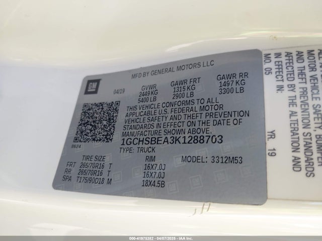 Chevrolet Colorado Wt 2019 1GCHSBEA3K1288703 Image 9