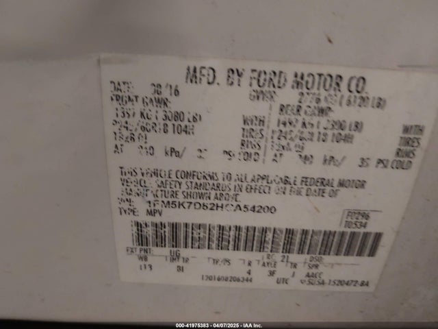 1FM5K7D82HGA54200 Ford EXPLORER XLT