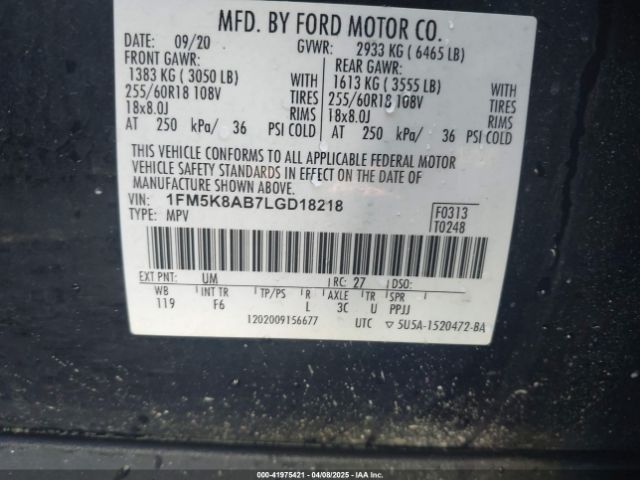 1FM5K8AB7LGD18218 Ford Police Interceptor