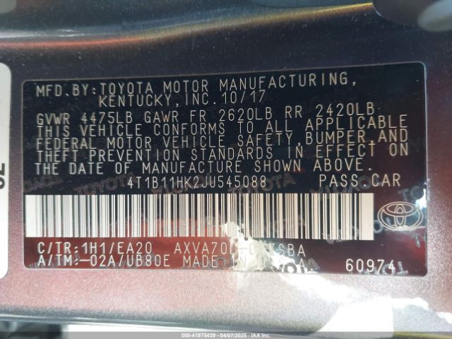 4T1B11HK2JU545088 Toyota CAMRY SE