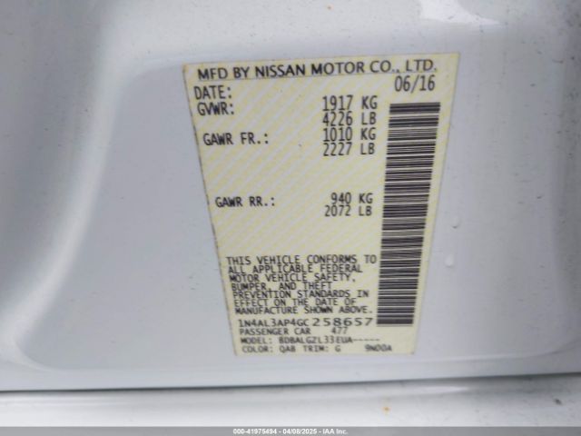 1N4AL3AP4GC258657 Nissan Altima 2.5/2.5 S/2.5 Sl/2.5 Sr/2.5 Sv