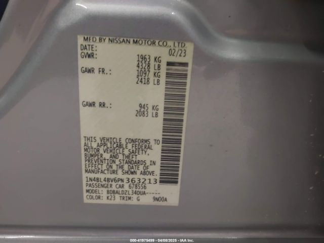 1N4BL4BV6PN363213 Nissan Altima S Fwd