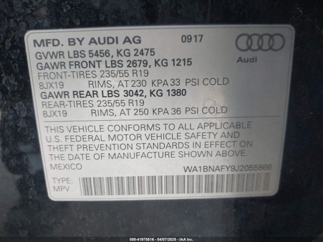 WA1BNAFY9J2055866 Audi Q5 2.0t Premium/2.0t Tech Premium
