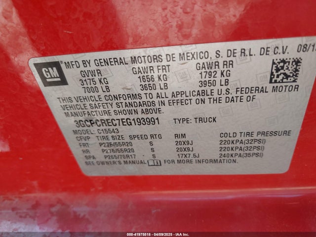 3GCPCREC7EG193991 Chevrolet Silverado 1500 1lt