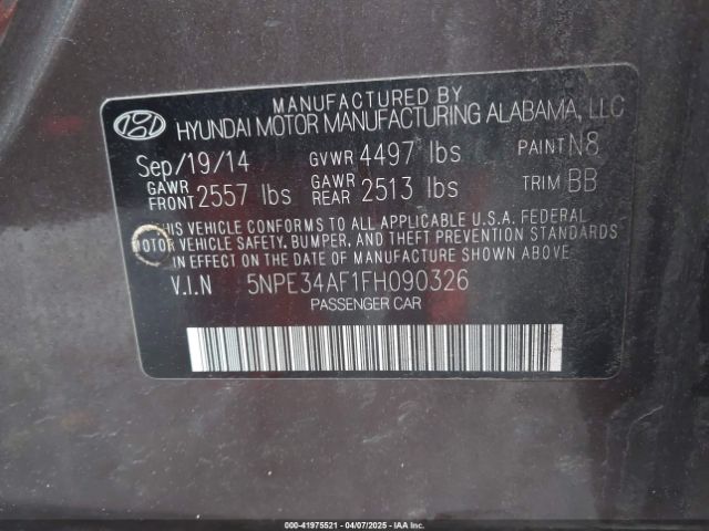 5NPE34AF1FH090326 Hyundai Sonata Limited