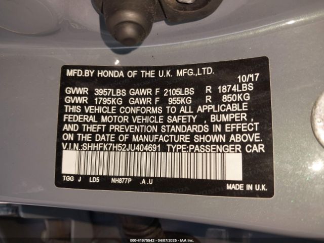 SHHFK7H52JU404691 Honda CIVIC EX
