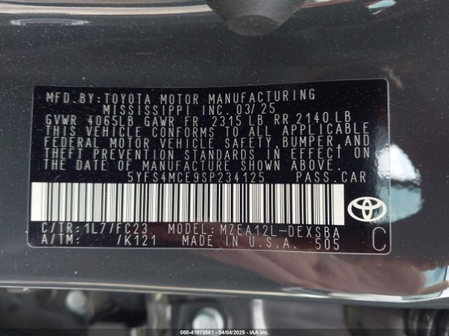 5YFS4MCE9SP234125 Toyota COROLLA SE