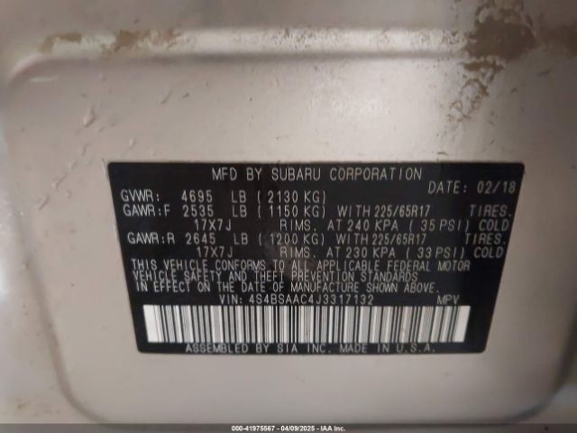 4S4BSAAC4J3317132 Subaru Outback 2.5i (cvt)