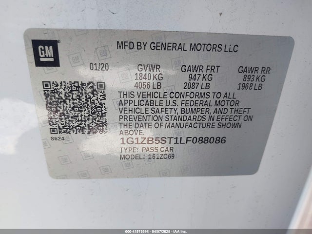 1G1ZB5ST1LF088086 Chevrolet Malibu Fwd Ls