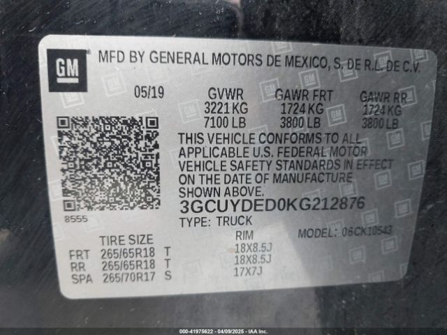 3GCUYDED0KG212876 Chevrolet Silverado 1500 Lt