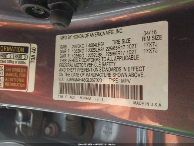 5J6RM4H48GL067023 Honda CR-V SE