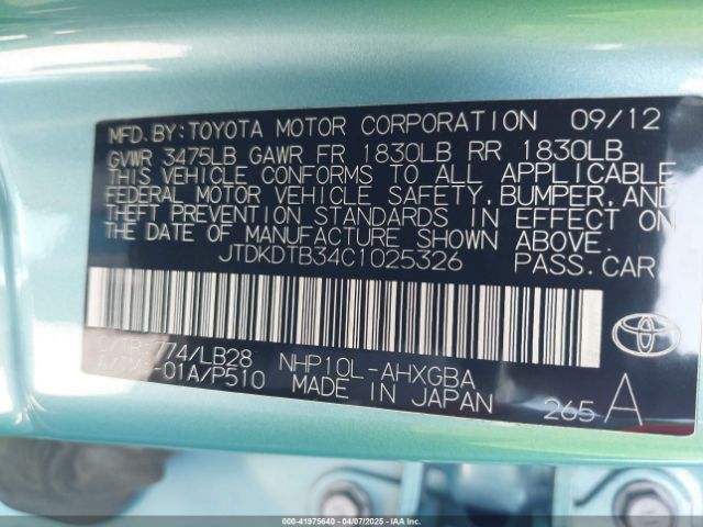 2012 TOYOTA PRIUS C JTDKDTB34C1025326 Photo 8