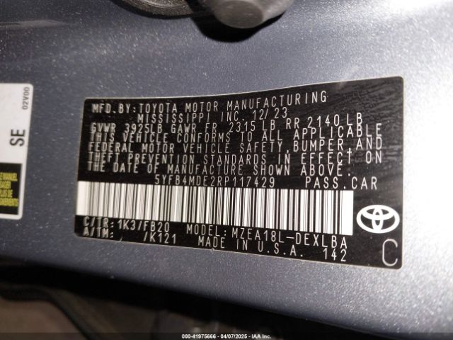 5YFB4MDE2RP117429 Toyota COROLLA LE
