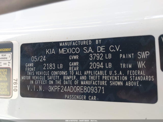 3KPF24AD0RE809371 KIA mpi nu