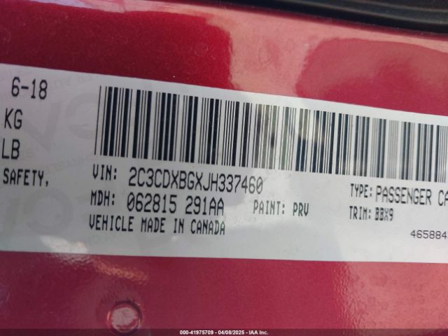 2C3CDXBGXJH337460 Dodge Charger Sxt Rwd