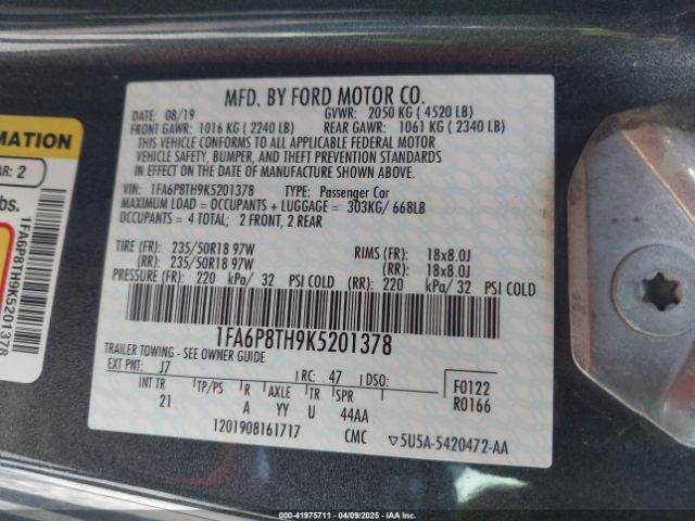 1FA6P8TH9K5201378 Ford Mustang Ecoboost