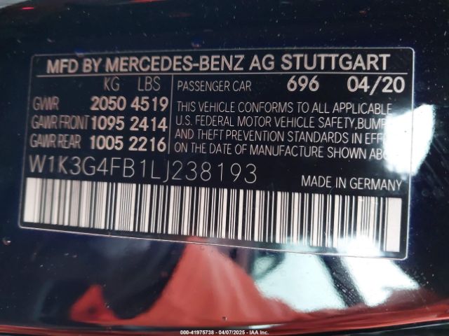 W1K3G4FB1LJ238193 Mercedes-Benz A 220 4matic