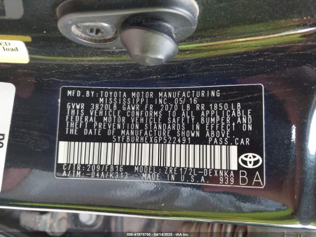 5YFBURHEXGP522491 Toyota 2zr-fe
