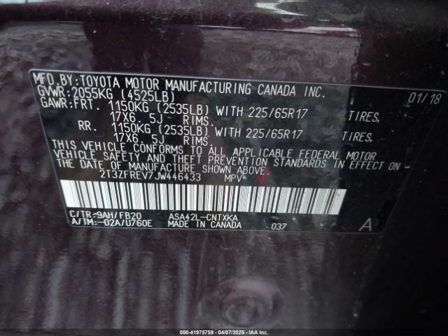 2T3ZFREV7JW446433 Toyota RAV4 LE