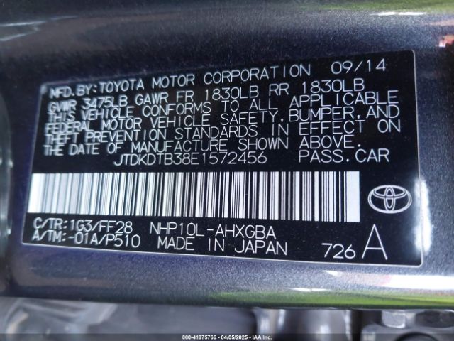 JTDKDTB38E1572456 Toyota Prius C Three