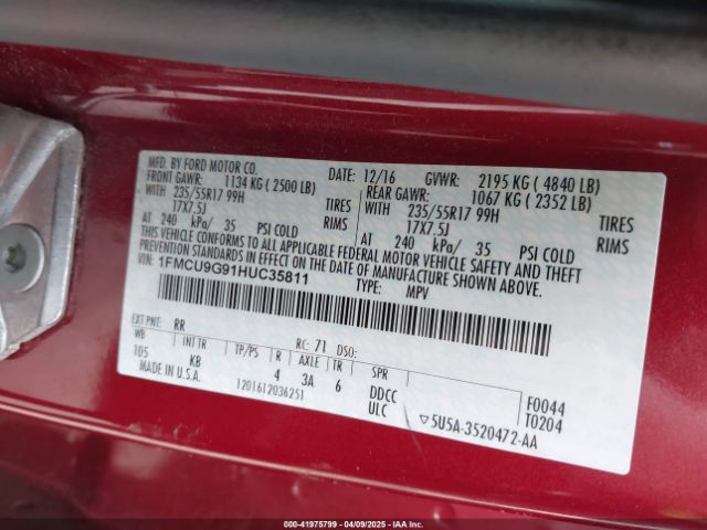 1FMCU9G91HUC35811 Ford ESCAPE SE