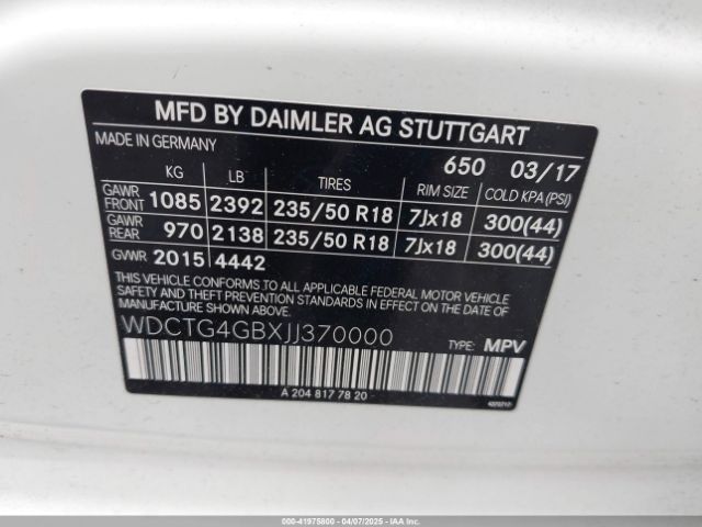 WDCTG4GBXJJ370000 Mercedes-Benz Gla 250 4matic