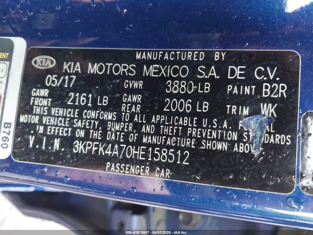 3KPFK4A70HE158512 KIA FORTE LX