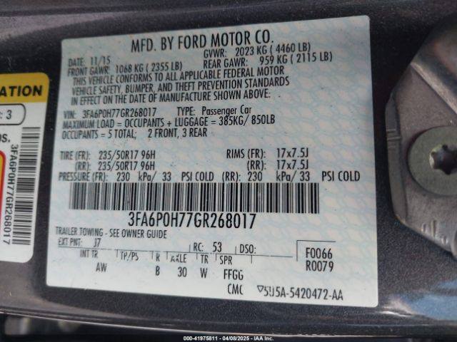 3FA6P0H77GR268017 Ford FUSION SE