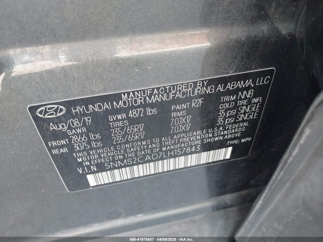 5NMS2CAD7LH157843 Hyundai Santa Fe Se