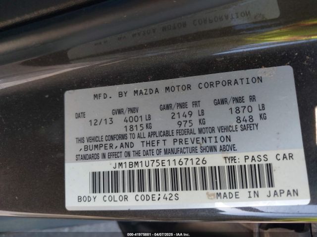 JM1BM1U75E1167126 Mazda MAZDA3