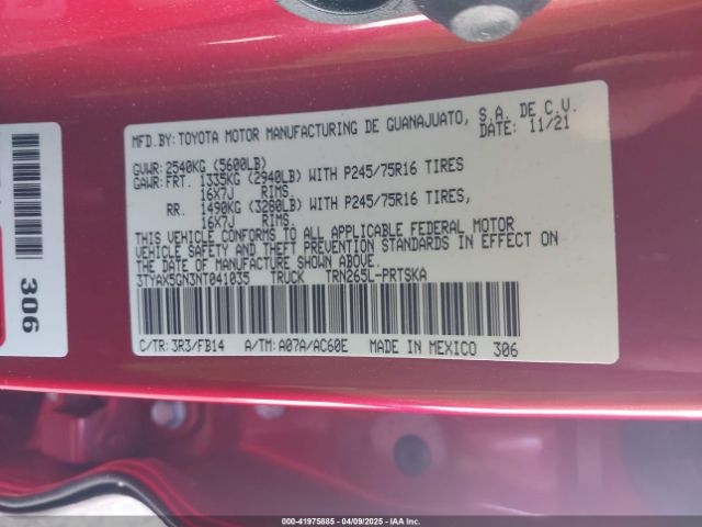 3TYAX5GN3NT041035 Toyota Tacoma Sr