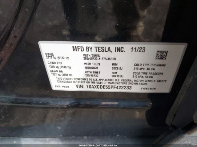 7SAXCDE55PF422233 Tesla Model X Dual Motor All-wheel Drive/standard Range