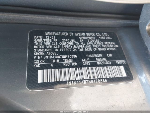 JN1BJ1AW7NW470886 Nissan Rogue Sport S Awd Xtronic Cvt